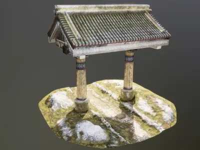 Tori Gate Japanese Old Temple Entrance Low-poly 3D model