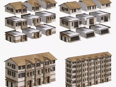 Modular Mediterranean Townhouse Kit - 9 Game Ready Modules PBR Low-poly 3D model