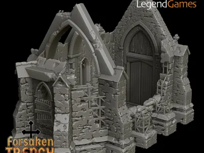 LegendGames Ruined Gothic Chapel Trench Crusade Terrain 3D print model