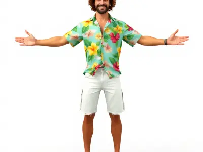 Casual Beach Tourist Rigged and Animated D Character Model Low-poly 3D model