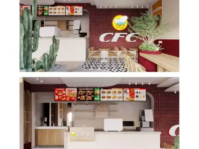 Fast Food Restaurant And Space Saving Low-poly 3D model