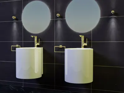 bathroom 1 with two sinks and mirrors 3D model