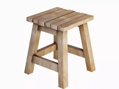 Medieval Wooden Stool 06 Low-poly 3D model