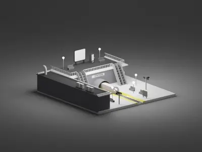 Train Station Isometric Low-poly 3D model