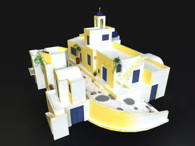 Stylized Mediterranean Town  Low-poly 3D model
