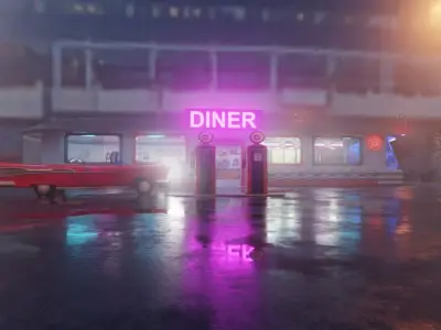 Retro Cafe Scene 3D model