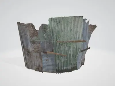 broken wall spliced by iron tiles Low-poly 3D model
