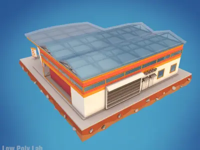 Cartoon Supermarket City Building Low-poly 3D model