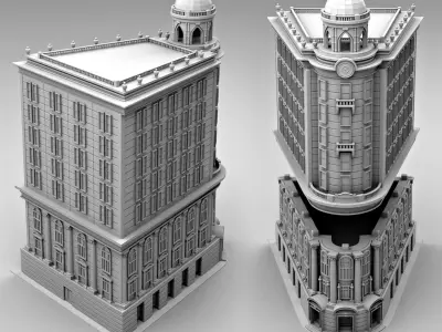 Hotel building with clock tower 3D print model