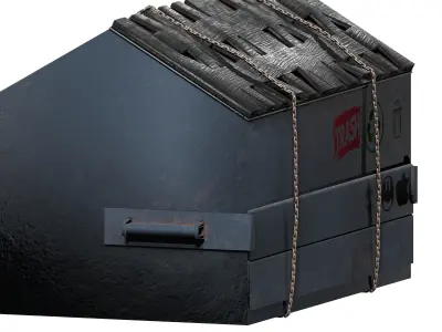 Blue outdoor street garbage container with chains Low-poly 3D model