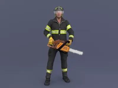 Firefighter Rigged 3D model Low-poly 3D model