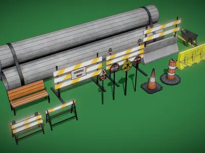 Road Assets for mobile game and AR app Low-poly 3D model