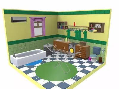 Isometric cartoon bathroom 05 3D model