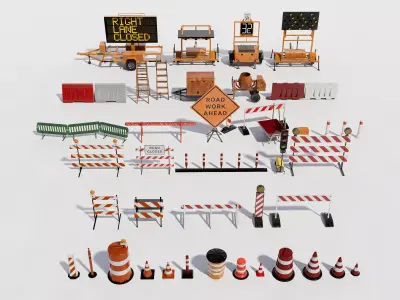 Traffic Barrier Pack  3d model Low-poly 3D model
