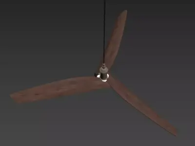 Modern Wooden 3-Blade Ceiling Fan 3D model