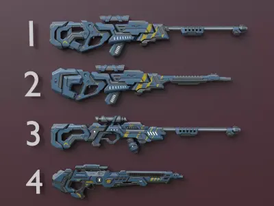 Futuristic Sci-Fi Sniper Rifle 9 different models  Low-poly 3D model
