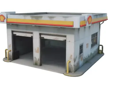 Abandoned Gas Station Service Garage Building PBR Game Ready Low-poly 3D model