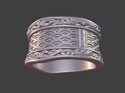 Japanese Pattern Band Ring Silver Jewelry 3D Model 3D print model