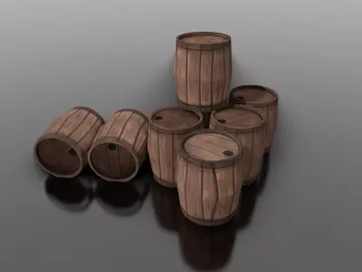 High and Low Poly Rustic Handcrafted Wooden Barrel Low-poly 3D model