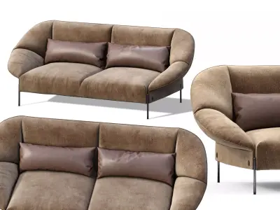 Loveseat Sofa Flared Arm  Tobacco l  Two-seat couch  3D model