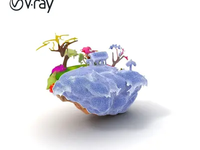 Floating Island Environment Model Pack with Flora and Fauna Low-poly 3D model