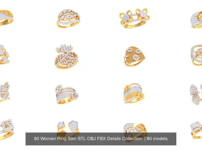 80 Women Ring 3dm STL OBJ FBX Details Collection  3D Model Pack