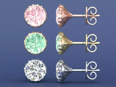 Classic 8mm Round Solitaire Stud Earring 3D CAD Jewelry Design 3D print model