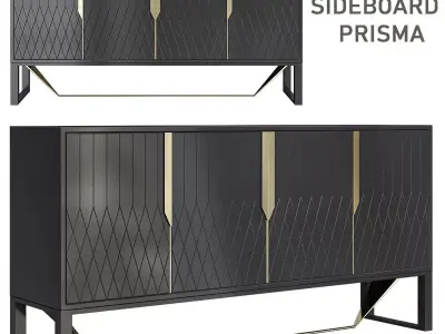 Wood and glass sideboard with doors PRISMA low poly 3d model Low-poly 3D model