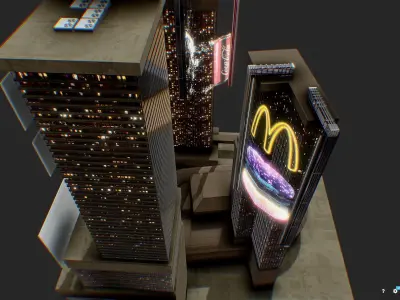 Low Poly Futuristic Sci-fi Skyscraper City Block Low-poly 3D model