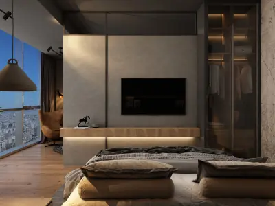 Cozy One Room Apartment- Living Room and Bedroom 3D model