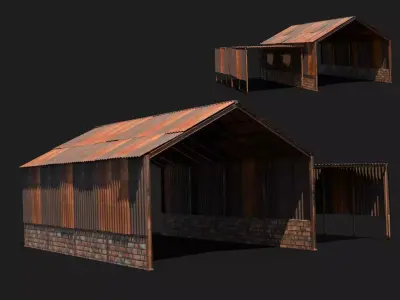open rural farm barn shed storage roof structure 3D model