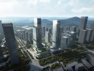 Sleek Twin Office Towers 3D model