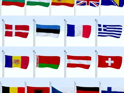 All European Flag Pack Low-poly 3D model
