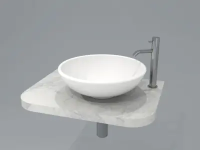 bowl basin 45dia h15 with mixer tap on marble shelf Low-poly 3D model