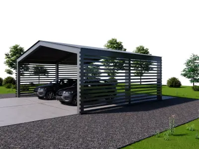 Modern Double Car Carport  Steel Frame Shelter Low-poly 3D model