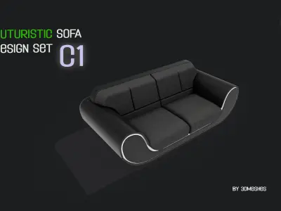 Futuristic Sofa Design Set - C1 with  STL Low-poly 3D model