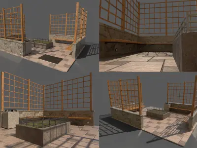 park set with 11 pieces  Low-poly 3D model