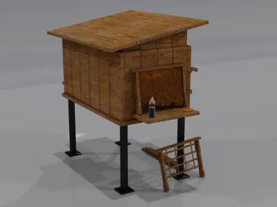 Beehive Set wooden house with ladder 3D model