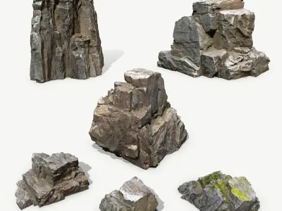 Mossy Rock Set Low-poly 3D model get