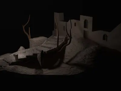 Desert Scene Temple-Old City Stairs Low-poly 3D model