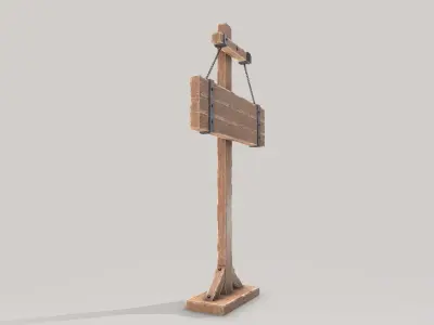 Wooden old signboard Low-poly 3D model