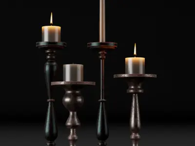 candlestick set 1 three candle holders 3D model