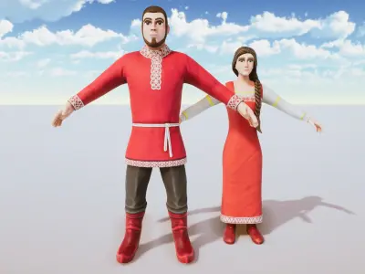 Stylized Character Medieval People Collection Rigged Low-poly 3D model