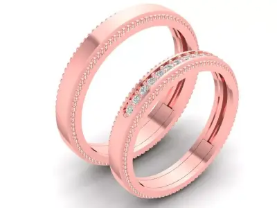 Classic Milgrain Pave Wedding Band Set for Couples 801 3D print model