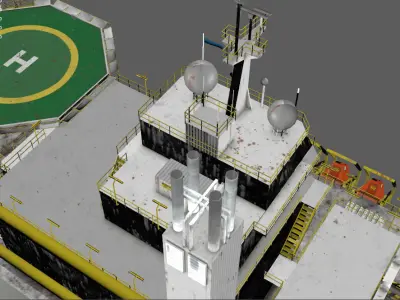 Industrial building platform crane oil well platform Low-poly 3D model