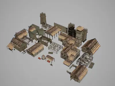 Village L1 Low-poly 3D model