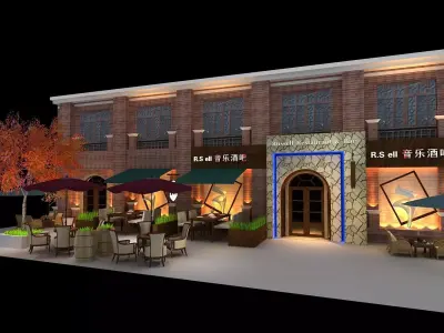 jiuba exterior of restaurant at night 3D model