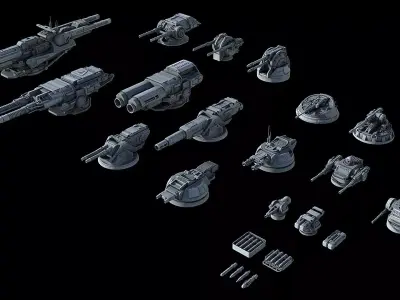 Sci-Fi Turret Gun and Missiles Pack 3D model