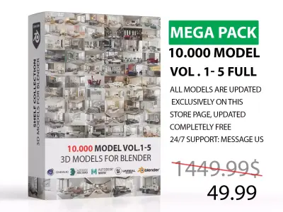 Mega Pack 10 000 furniture  Models Cycles And Eevee 3D model