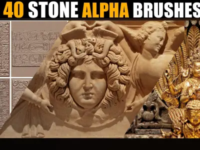 40 Real Alpha Stone Brushes- Stone Brushes-Vol 05 Texture